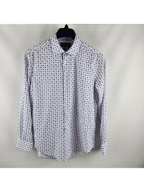 Report Collection Mens M Blue White X4 Performance Stretch Slim Fit Button Up